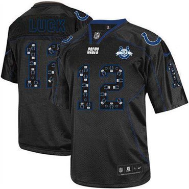 NEW Colts #12 Andrew Luck New Lights Out Black With 30TH Seasons Patch Men's Stitched NFL Elite Jersey