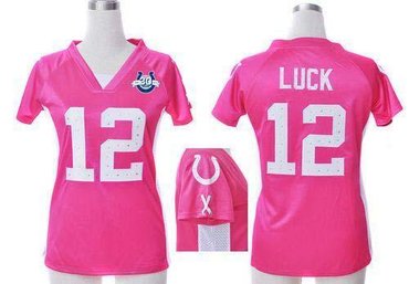 NEW Colts #12 Andrew Luck Pink Draft Him Name & Number Top With 30TH Seasons Patch Women's Stitched NFL Elite Jersey
