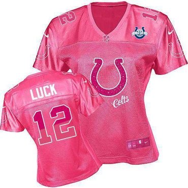 NEW Colts #12 Andrew Luck Pink With 30TH Seasons Patch Women's Fem Fan NFL Game Jersey