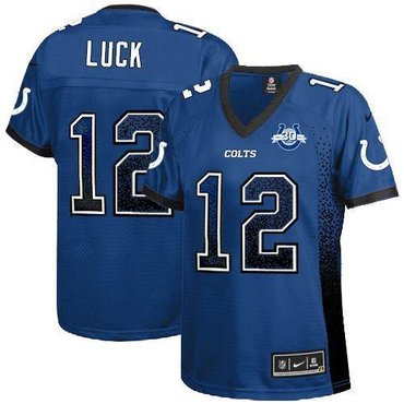 NEW Colts #12 Andrew Luck Royal Blue Team Color With 30TH Seasons Patch Women's Stitched NFL Elite Drift Fashion Jersey