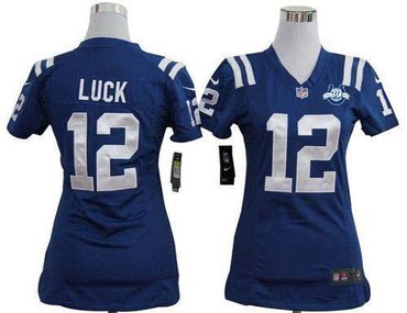NEW Colts #12 Andrew Luck Royal Blue Team Color With 30TH Seasons Patch Women's Stitched NFL Elite Jersey