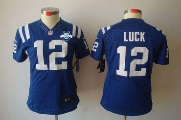 NEW Colts #12 Andrew Luck Royal Blue Team Color With 30TH Seasons Patch Women's Stitched NFL Limited Jersey