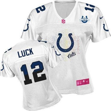 NEW Colts #12 Andrew Luck White With 30TH Seasons Patch Women's Fem Fan NFL Game Jersey