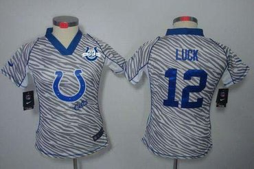 NEW Colts #12 Andrew Luck Zebra With 30TH Seasons Patch Women's Stitched NFL Elite Jersey
