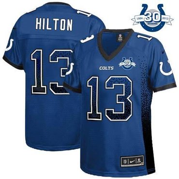 NEW Colts #13 T.Y. Hilton Royal Blue Team Color With 30TH Seasons Patch Women's Stitched NFL Elite Drift Fashion Jersey