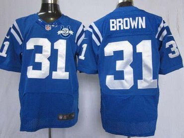 NEW Colts #31 Donald Brown Royal Blue Team Color With 30TH Seasons Patch Men's Stitched NFL Elite Jersey