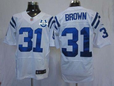 NEW Colts #31 Donald Brown White With 30TH Seasons Patch Men's Stitched NFL Elite Jersey