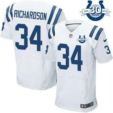 NEW Colts #34 Trent Richardson White With 30TH Seasons Patch Men's Stitched NFL Elite Jersey