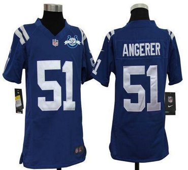 NEW Colts #51 Pat Angerer Royal Blue Team Color With 30TH Seasons Patch Youth Stitched NFL Elite Jersey