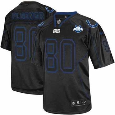 NEW Colts #80 Coby Fleener Lights Out Black With 30TH Seasons Patch Men's Stitched NFL Elite Jersey
