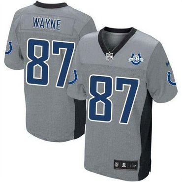 NEW Colts #87 Reggie Wayne Grey Shadow With 30TH Seasons Patch Men's Stitched NFL Elite Jersey