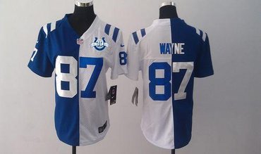 NEW Colts #87 Reggie Wayne Royal Blue&White With 30TH Seasons Patch Women's Stitched NFL Elite Split Jersey