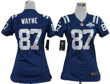 NEW Colts #87 Reggie Wayne Royal Blue Team Color With 30TH Seasons Patch Women's Stitched NFL Elite Jersey