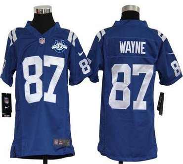 NEW Colts #87 Reggie Wayne Royal Blue Team Color With 30TH Seasons Patch Youth Stitched NFL Elite Jersey