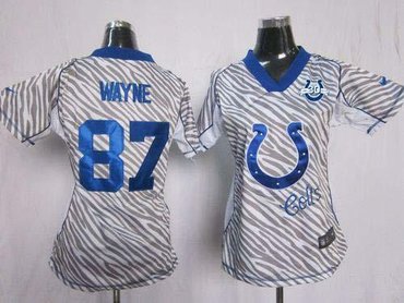NEW Colts #87 Reggie Wayne Zebra With 30TH Seasons Patch Women's Stitched NFL Elite Jersey