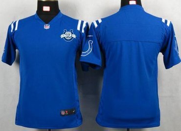 NEW Colts Blank Royal Blue Team Color With 30TH Seasons Patch Youth NFL Game Jersey