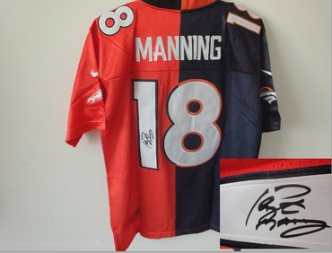 NEW Denver Broncos 18 Peyton Manning Orange Blue  NFL Jerseys(Elite Signed Split)