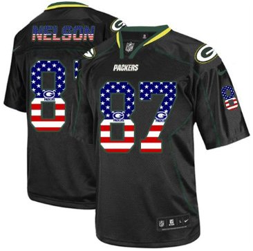 NEW Green Bay Packers #87 Jordy Nelson Black NFL Elite USA Flag Fashion Jersey