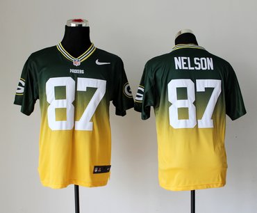 NEW Green Bay Packers #87 Jordy Nelson Green Yellow Drift Fashion II Elite NFL Jerseys