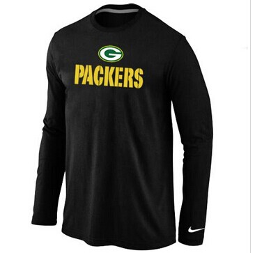NEW Green Bay Packers Authentic Logo Long Sleeve NFL T-Shirt Black
