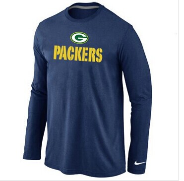 NEW Green Bay Packers Authentic Logo Long Sleeve NFL T-Shirt D-Blue