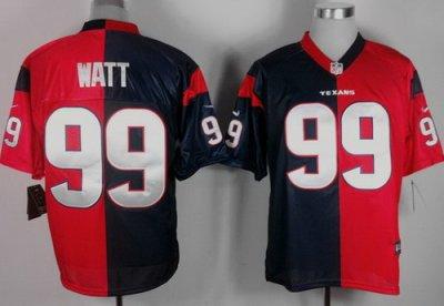 NEW Houston Texans 99# J.J. Watt Blue-Red Split Elite NFL Jerseys