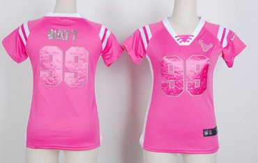 NEW Houston Texans 99 J.J. Watt Women Draft Him Shimmer V-Neck T-Shirt - Pink
