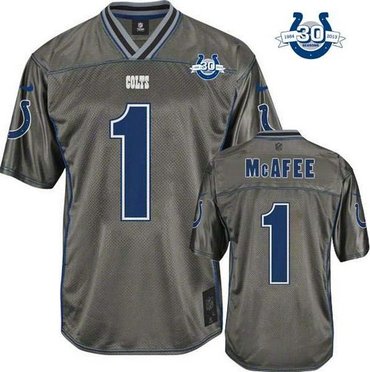 NEW Indianapolis Colts #1 Pat McAfee Grey Vapor Elite Jerseys(With 30TH)