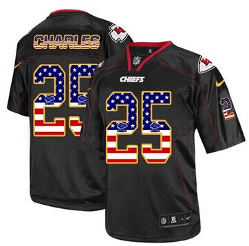 NEW Kansas City Chiefs #25 Jamaal Charles Black NFL Elite USA Flag Fashion Jersey