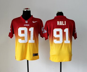 NEW Kansas City Chiefs 91 Tamba Hali Red Yellow Drift Fashion II Elite NFL Jerseys