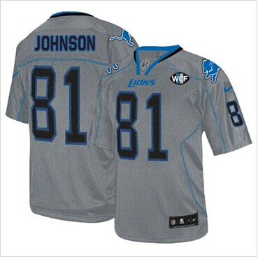 NEW Lions #81 Calvin Johnson Lights Out Grey With WCF Patch Jersey