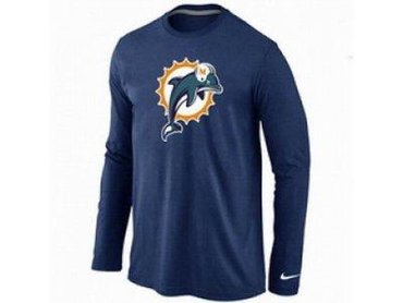 NEW Miami Dolphins Logo Long Sleeve T-Shirt D.Blue