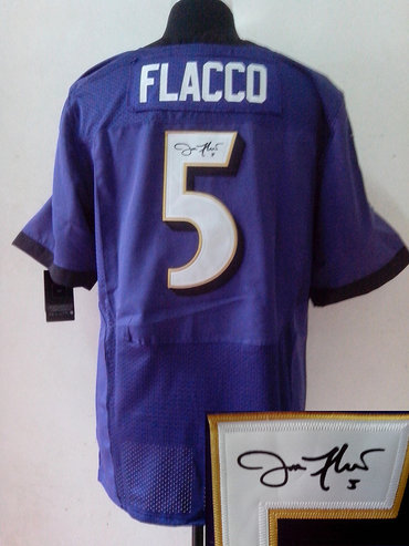 NEW NFL Baltimore Ravens 5 Joe Flacco Purple Signed Jerseys-Elite