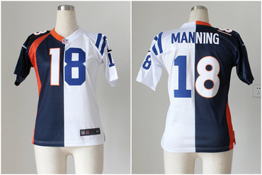 NEW NFL Denver Broncos- Indianapolis Colts 18 Peyton Manning Blue-white Split  Women Jerseys