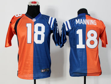 NEW NFL Denver Broncos- Indianapolis Colts 18 Peyton Manning orange-Blue Split Kids Jerseys