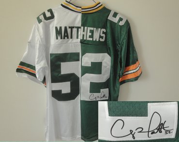 NEW NFL Green Bay Packers #52 Clay Matthews white-green jerseys(Elite Signed split)