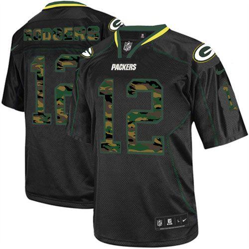 NEW NFL Green Bay Packers 12 Aaron Rodgers Lights Out Black Elite Jerseys(Camo Number)