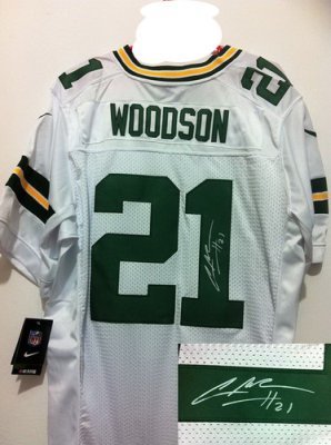 NEW NFL Green Bay Packers 21 Charles Woodson White Signed Jerseys-Elite