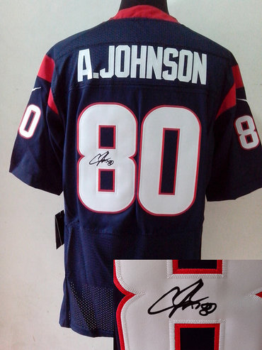 NEW NFL Houston Texans 80 Andre Johnson Blue Signed Jerseys-Elite