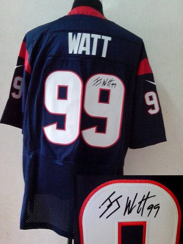 NEW NFL Houston Texans 99 J.J. Watt Blue Signed Jerseys-Elite