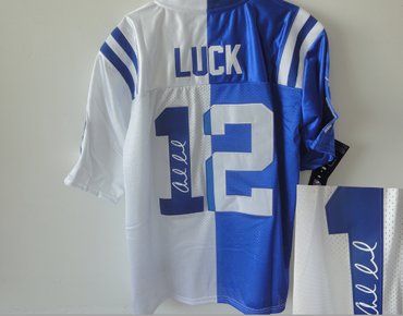 NEW NFL Indianapolis Colts #12 Andrew Luck white-blue(Elite Signed split)
