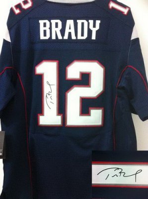NEW NFL New England Patriots 12 Tom Brady Blue Signed Jerseys-Elite