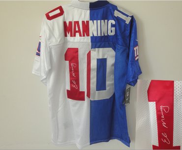 NEW NFL New York Giants #10 Eli Manning white-blue jerseys(Elite Signed split)