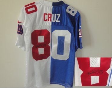 NEW NFL New York Giants #80 Victor Cruz white-blue jerseys(Elite Signed split)