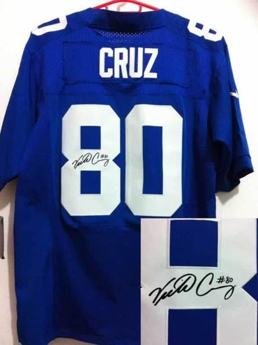 NEW NFL New York Giants 80 Victor Cruz Blue Jerseys(Signed Elite)
