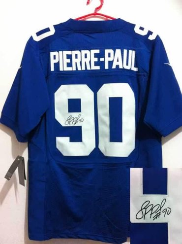 NEW NFL New York Giants 90 Jason Pierre-Paul Blue Jerseys(Signed Elite)