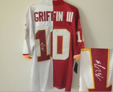 NEW NFL Washington Redskins #10 Robert Griffin III white-red jerseys(Elite Signed split)