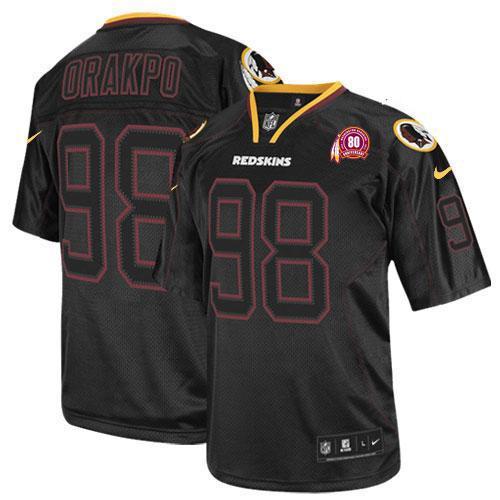 NEW NFL Washington Redskins 98 Brian Orakpo Lights Out Black Elite Jerseys W 80TH Patch