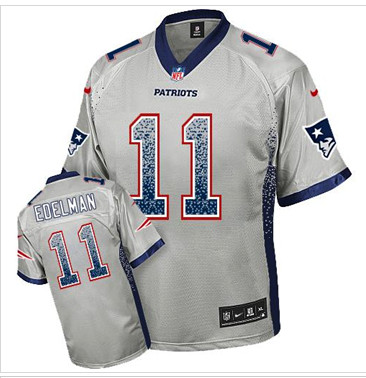 NEW New England Patriots #11 Julian Edelman Grey NFL Elite Drift Fashion Jersey