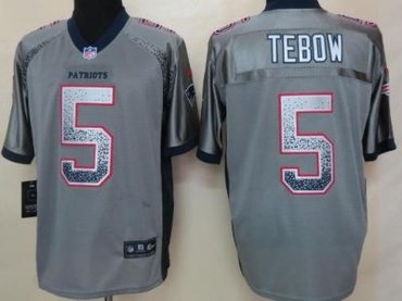 NEW New England Patriots 5 Tim Tebow Grey Stitched NFL Elite Drift Fashion Jerseys